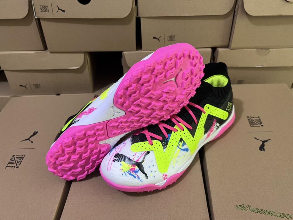 TF Artificial Turf Soccer Shoes | White, Black, Pink, Yellow