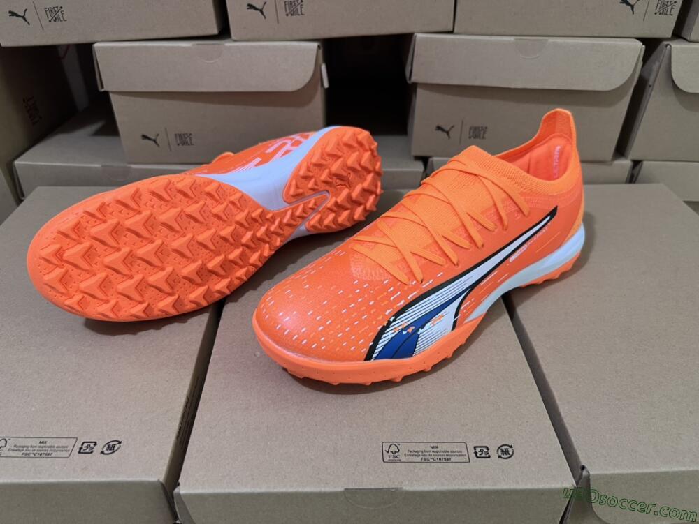 Puma Ultra Ultimate TF Artificial Turf Soccer Shoes - Orange/White/Blue
