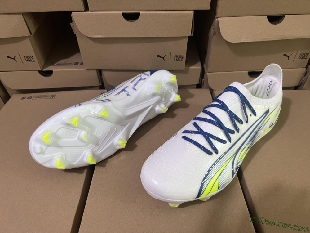 Puma Ultra Ultimate FG Firm Ground Soccer Cleats - White/Blue/Green
