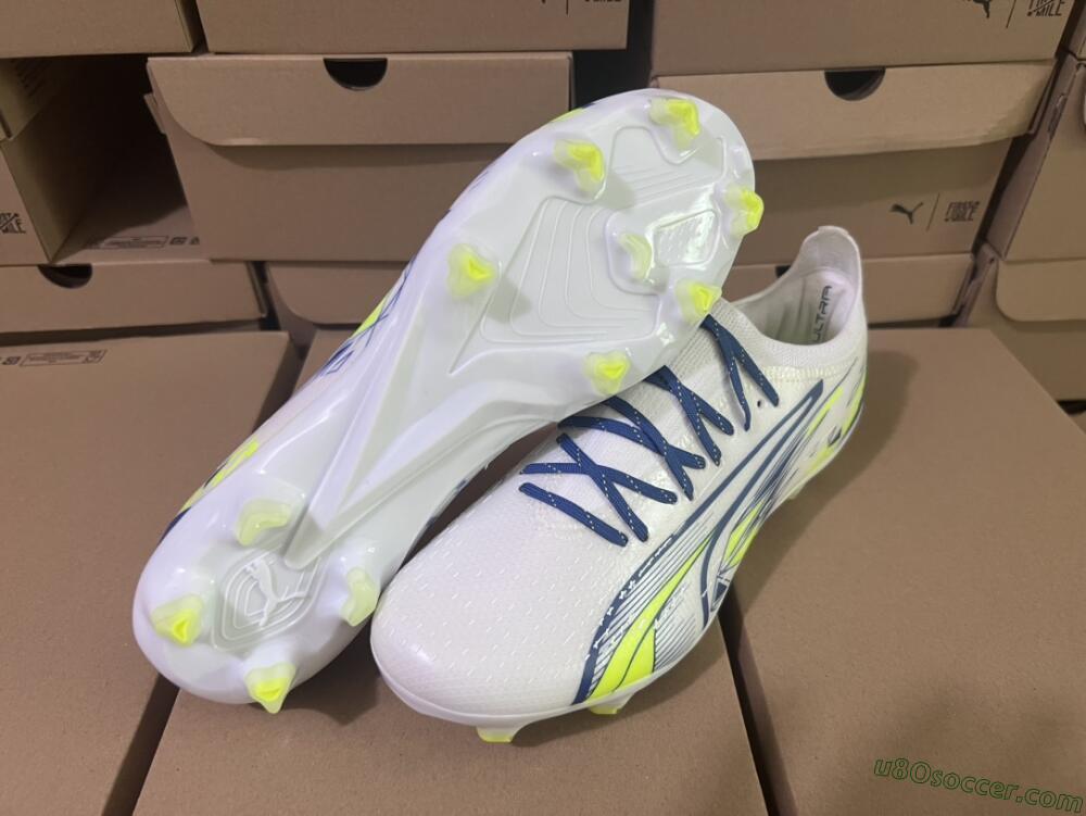 Puma Ultra Ultimate FG Firm Ground Soccer Cleats - White/Blue/Green