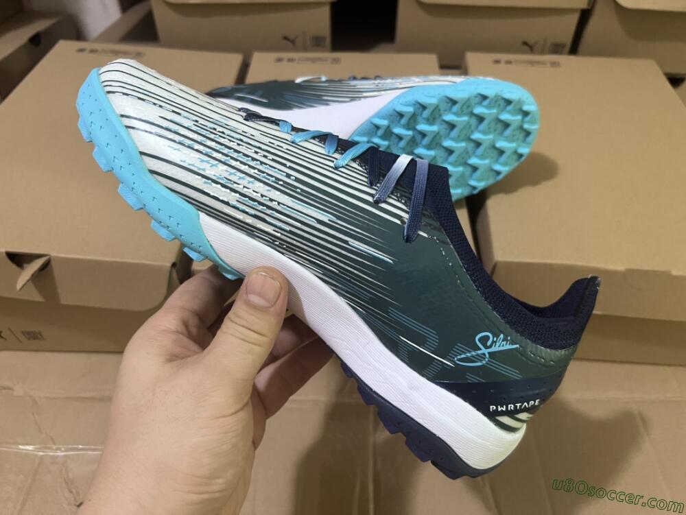 Puma Ultra Ultimate TF Artificial Turf Soccer Shoes - White/Blue/Green