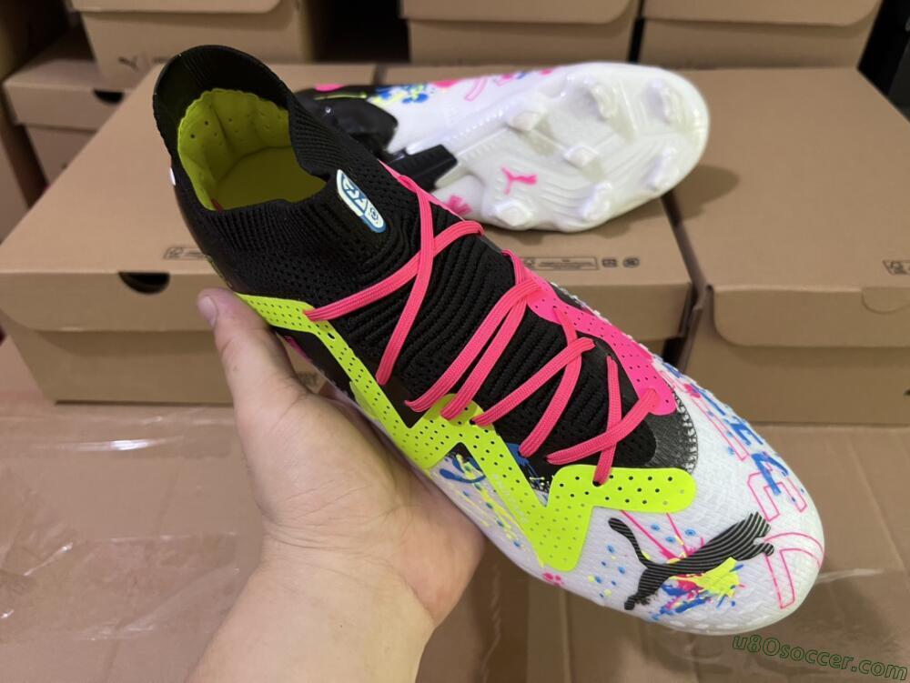 Puma Future X Powercat Tokyo Match FG Firm Ground Soccer Cleats - White/Black/Green/Pink