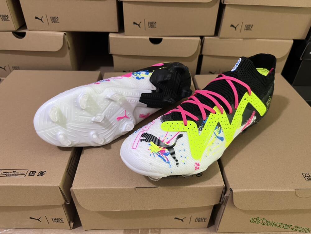Puma Future X Powercat Tokyo Match FG Firm Ground Soccer Cleats - White/Black/Green/Pink