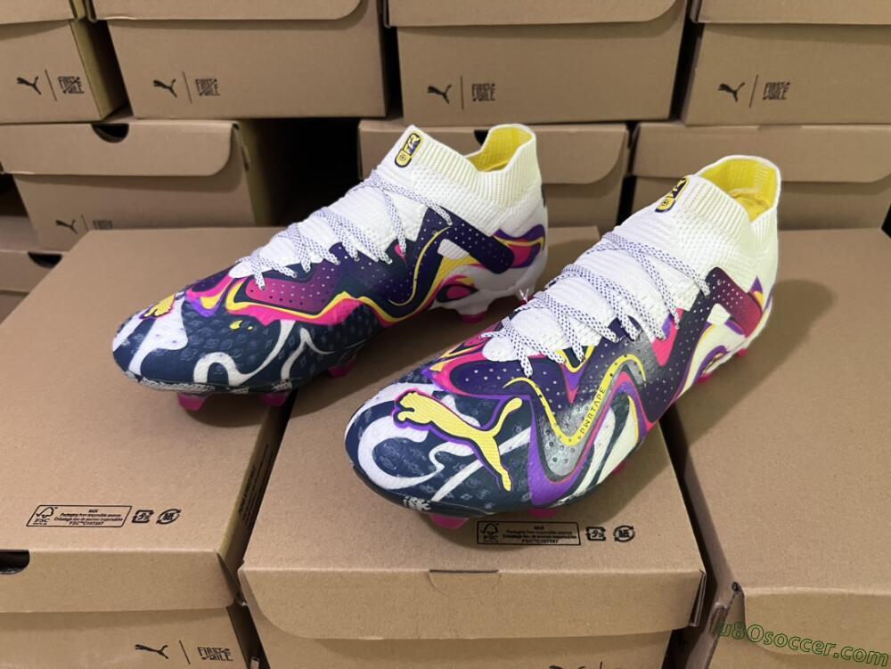 Puma Future Ultimate FG Firm Ground Soccer Cleats - White/Rainbow