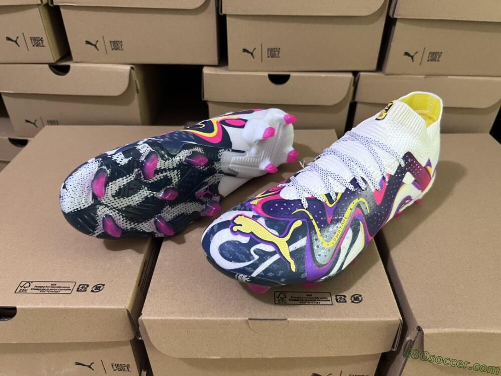 Puma Future Ultimate FG Firm Ground Soccer Cleats - White/Rainbow
