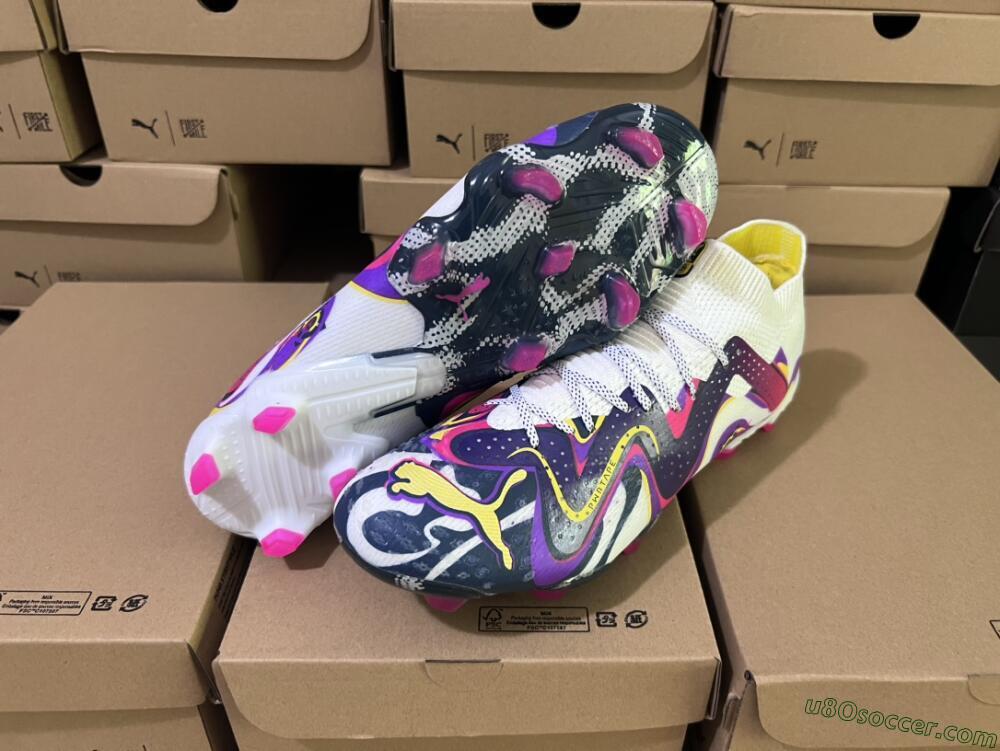 Puma Future Ultimate FG Firm Ground Soccer Cleats - White/Rainbow