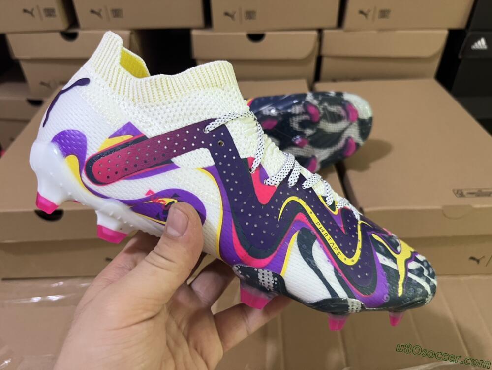 Puma Future Ultimate FG Firm Ground Soccer Cleats - White/Rainbow