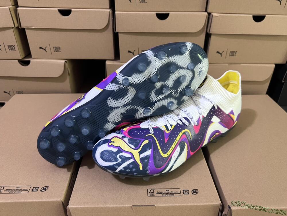 Puma Future Ultimate NJR MG Multi Ground Soccer Cleats - White/Purple/Yellow