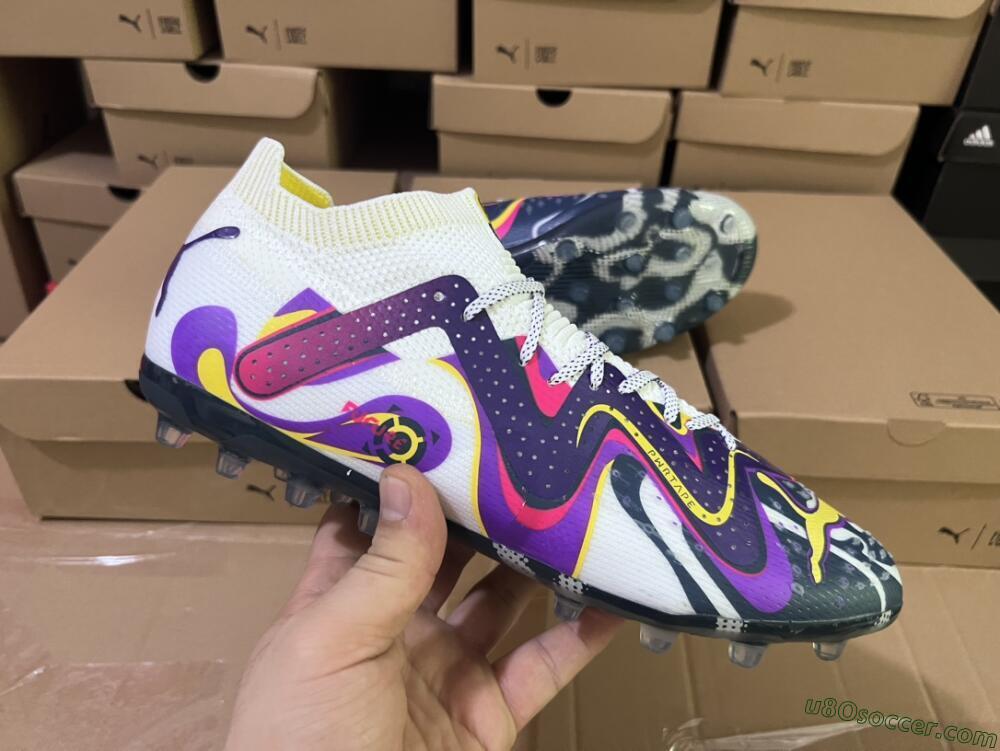 Puma Future Ultimate NJR MG Multi Ground Soccer Cleats - White/Purple/Yellow