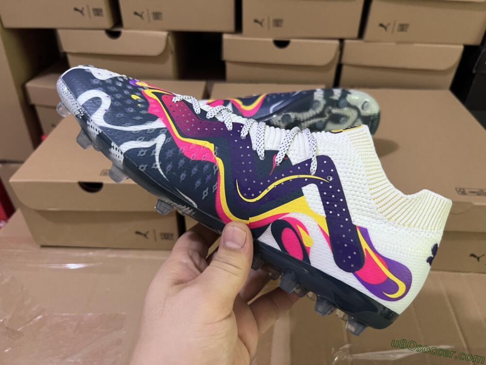 Puma Future Ultimate NJR MG Multi Ground Soccer Cleats - White/Purple/Yellow