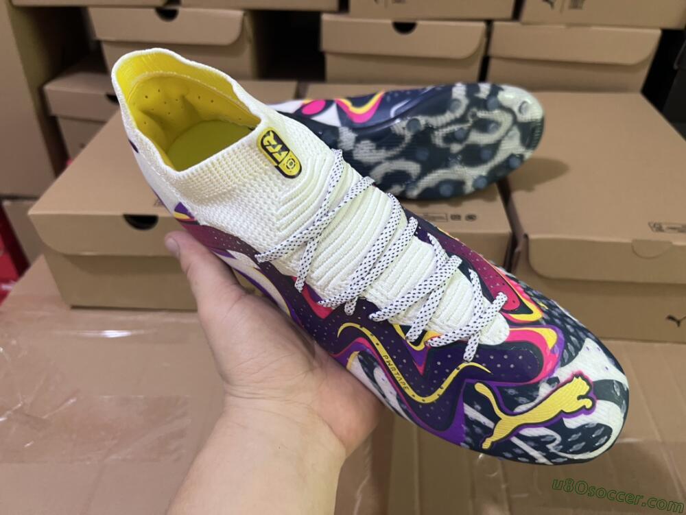 Puma Future Ultimate NJR MG Multi Ground Soccer Cleats - White/Purple/Yellow