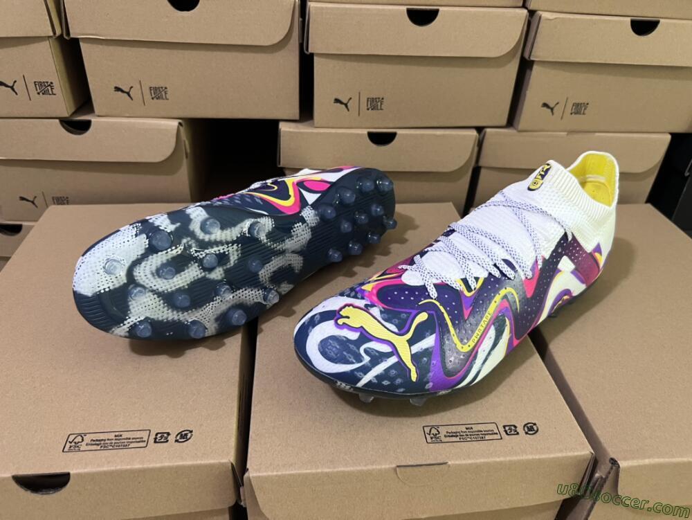 Puma Future Ultimate NJR MG Multi Ground Soccer Cleats - White/Purple/Yellow