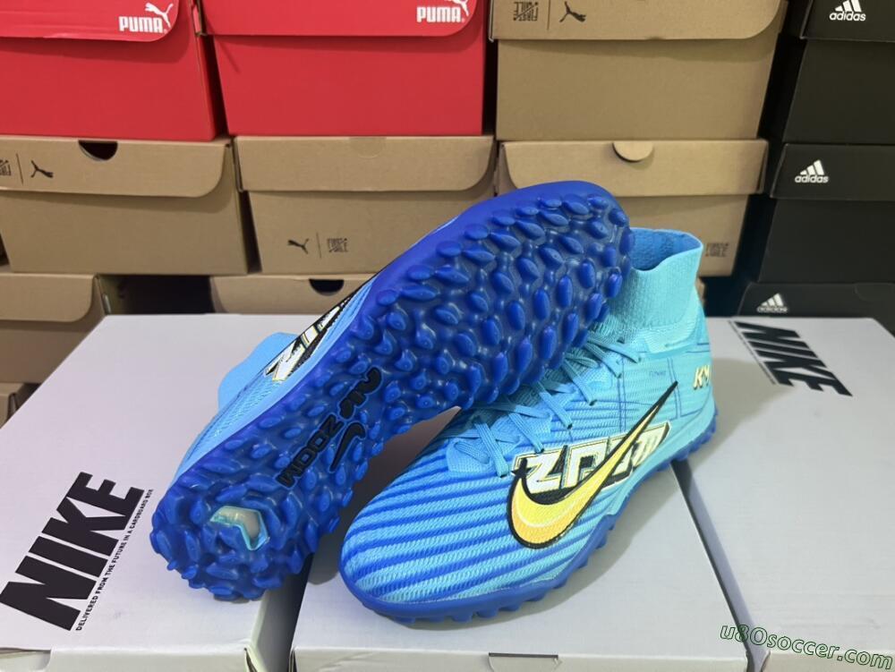 Kylian Mbappe x Nike Air Zoom Mercurial Superfly 9 Elite TF Artificial Turf Soccer Shoes - Blue/Yellow/Black