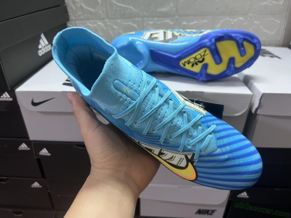 Kylian Mbappe x Nike Air Zoom Mercurial Superfly 9 Elite FG Firm Ground Soccer Cleats - Blue/Yellow/Black