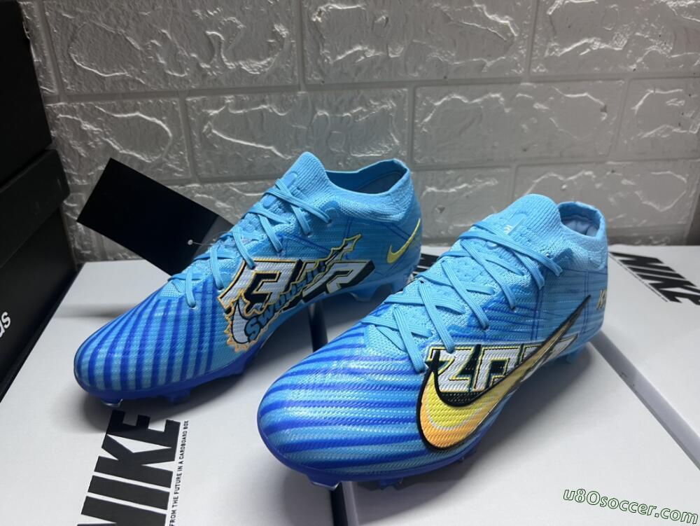 Kylian Mbappe x Nike Air Zoom Mercurial Vapor 15 Elite FG Firm Ground Soccer Cleats - Blue/Yellow/Black