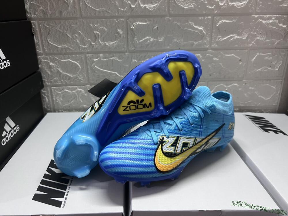 Kylian Mbappe x Nike Air Zoom Mercurial Vapor 15 Elite FG Firm Ground Soccer Cleats - Blue/Yellow/Black