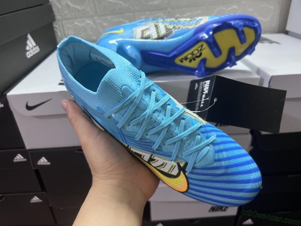 Kylian Mbappe x Nike Air Zoom Mercurial Vapor 15 Elite FG Firm Ground Soccer Cleats - Blue/Yellow/Black