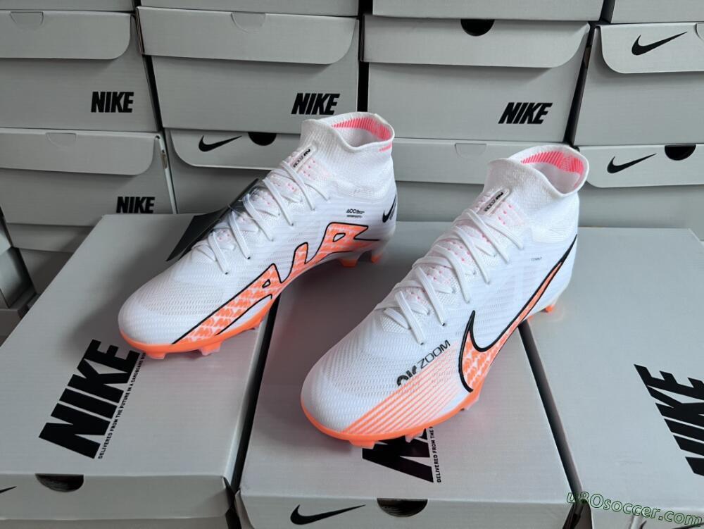 Nike Air Zoom Mercurial Superfly 9 Elite FG Firm Ground Soccer Cleats - White/Orange/Black