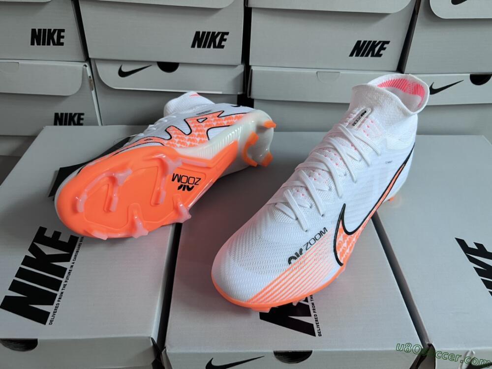 Nike Air Zoom Mercurial Superfly 9 Elite FG Firm Ground Soccer Cleats - White/Orange/Black