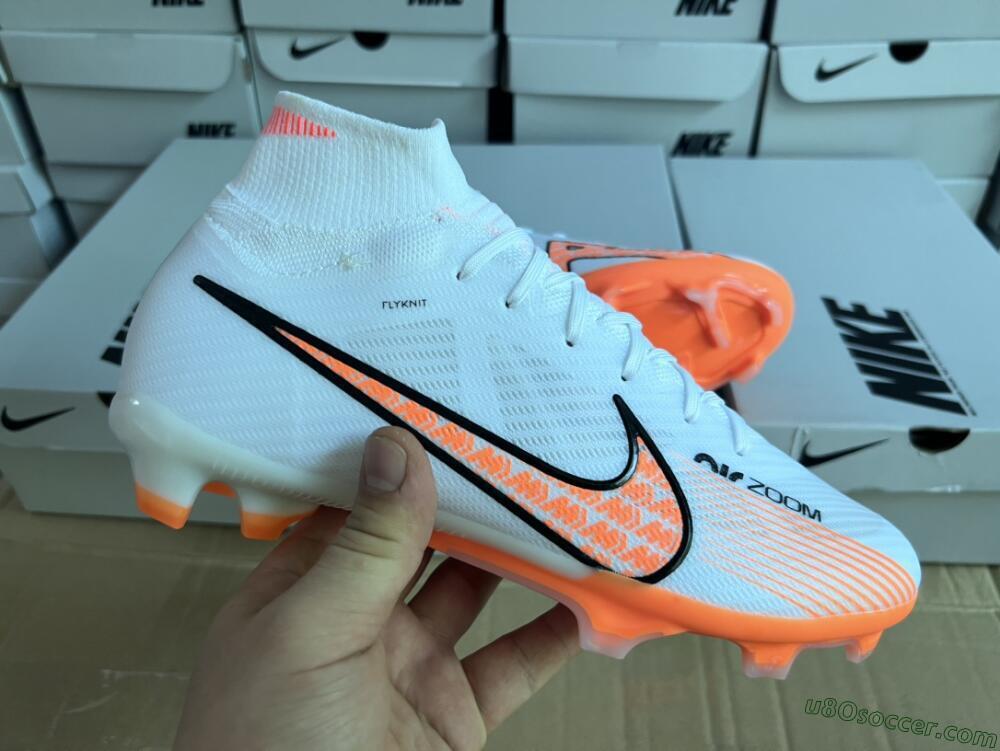 Nike Air Zoom Mercurial Superfly 9 Elite FG Firm Ground Soccer Cleats - White/Orange/Black