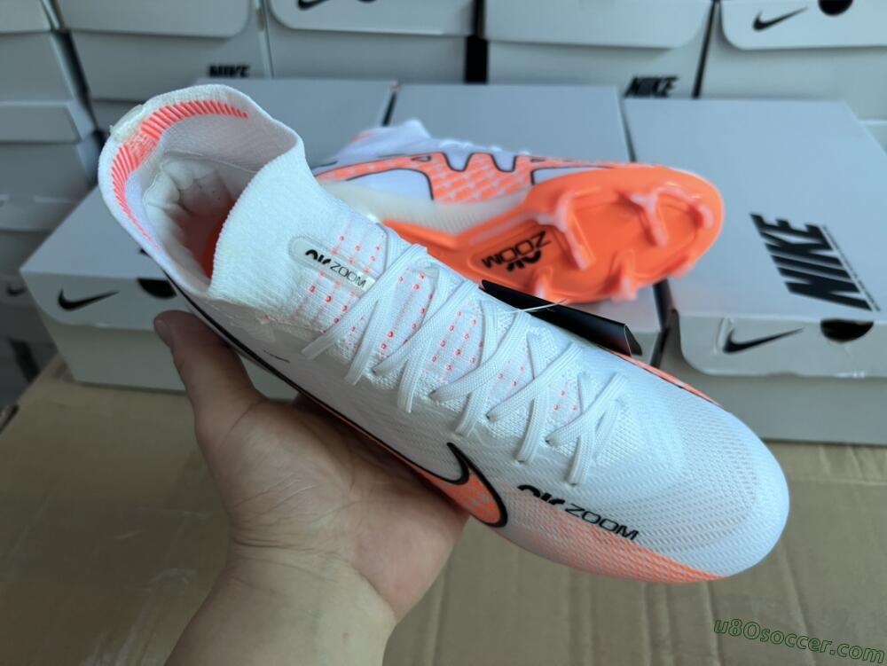Nike Air Zoom Mercurial Superfly 9 Elite FG Firm Ground Soccer Cleats - White/Orange/Black