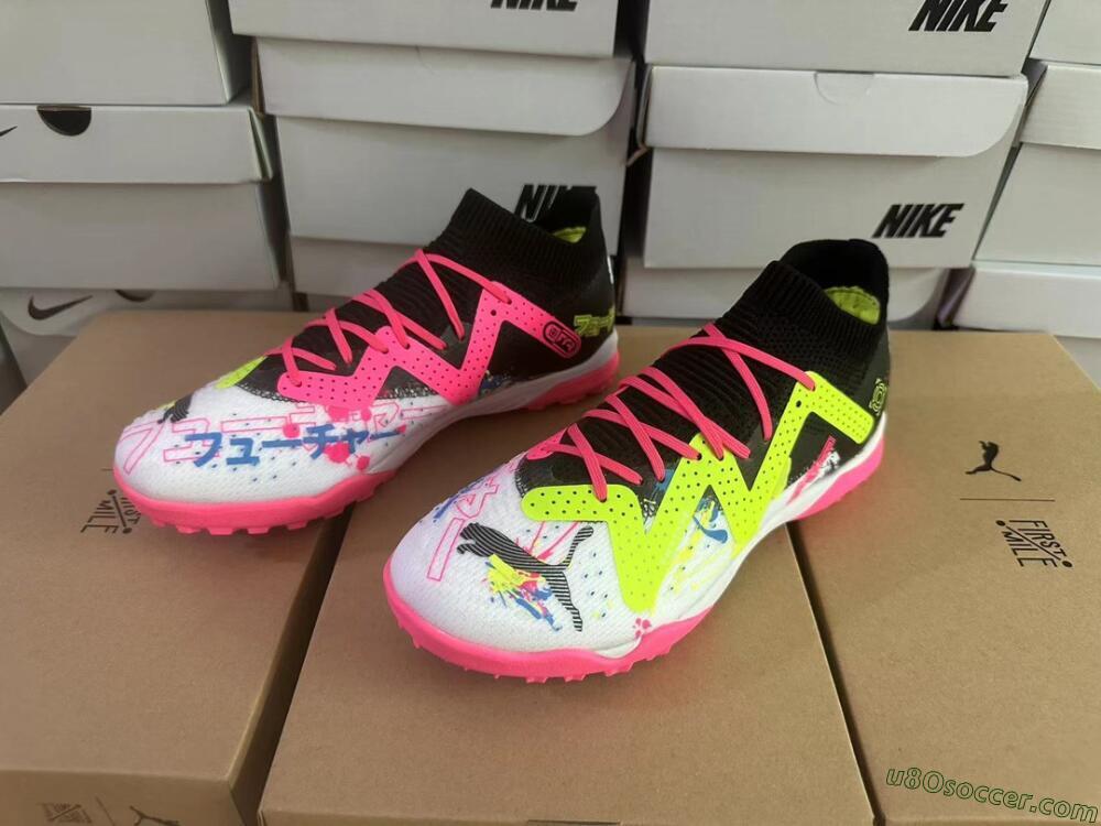 TF Artificial Turf Soccer Shoes | White, Black, Pink, Yellow