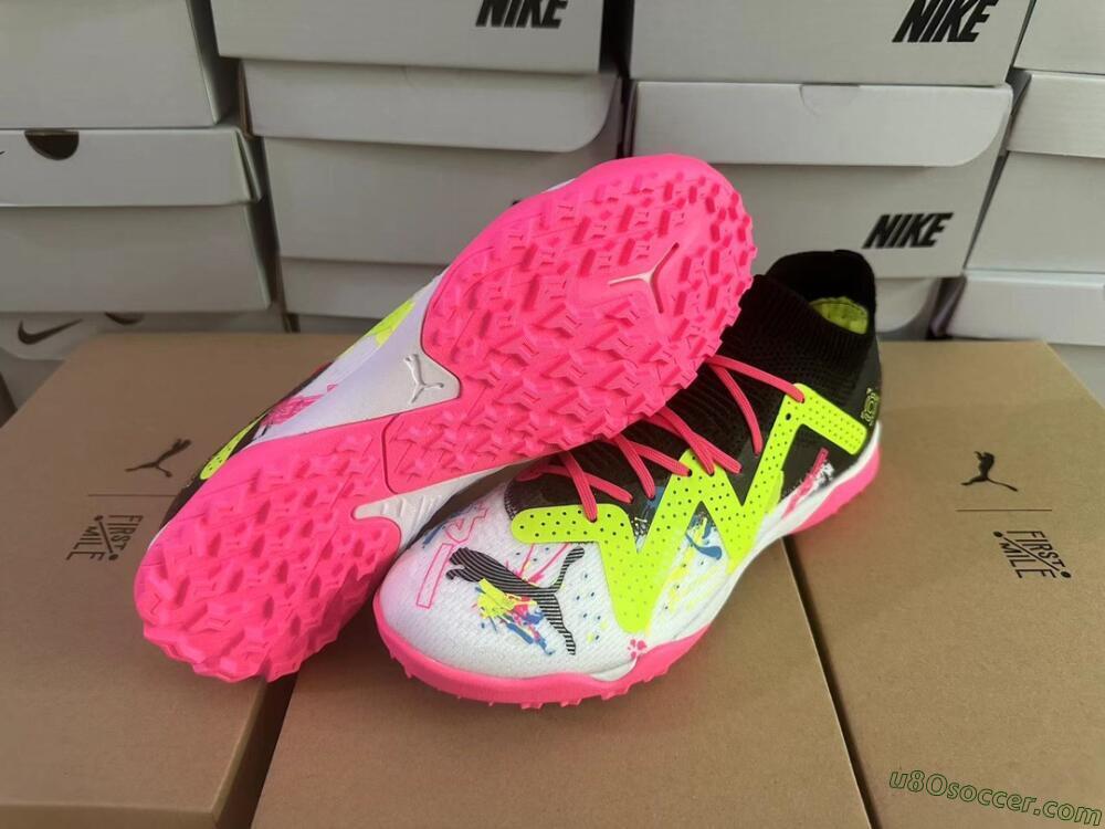 Puma Future X Powercat Tokyo Match TF Artificial Turf Soccer Shoes - White/Black/Pink/Yellow