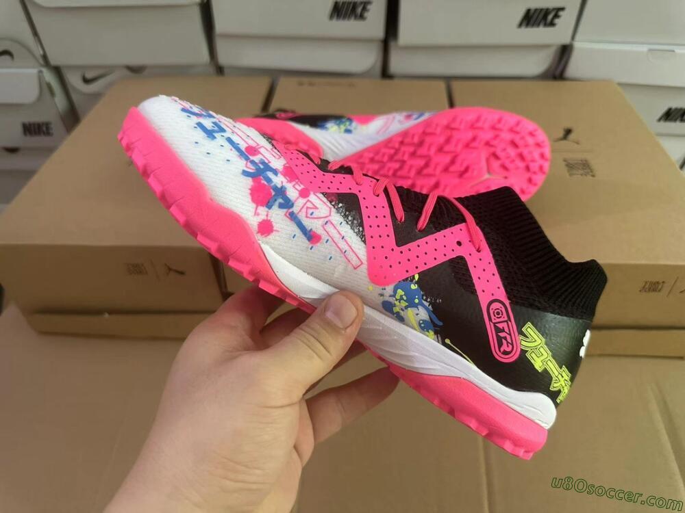 Puma Future X Powercat Tokyo Match TF Artificial Turf Soccer Shoes - White/Black/Pink/Yellow
