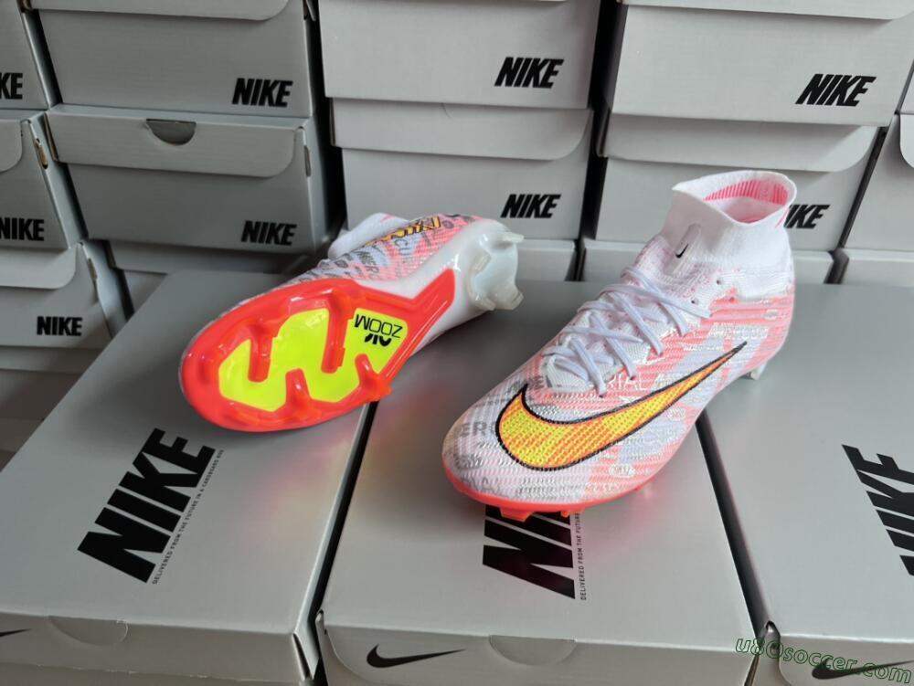 Nike Air Zoom Mercurial Superfly 9 Elite FG Firm Ground Soccer Cleats - White/Orange/Sliver