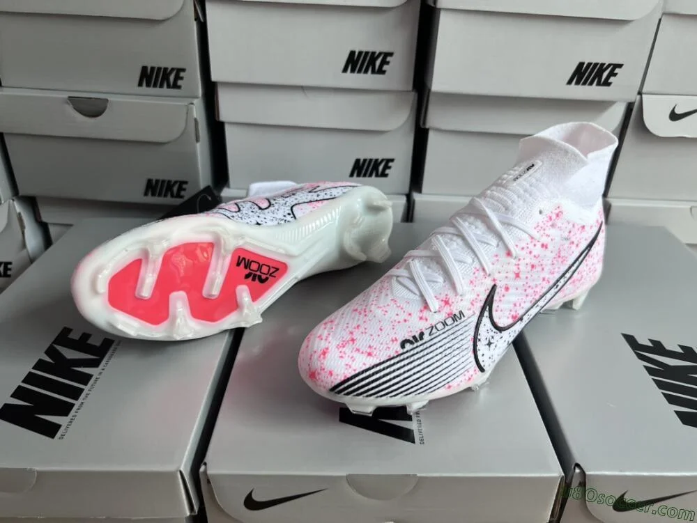 White, Pink, and Black FG Soccer Cleats: Nike Air Zoom