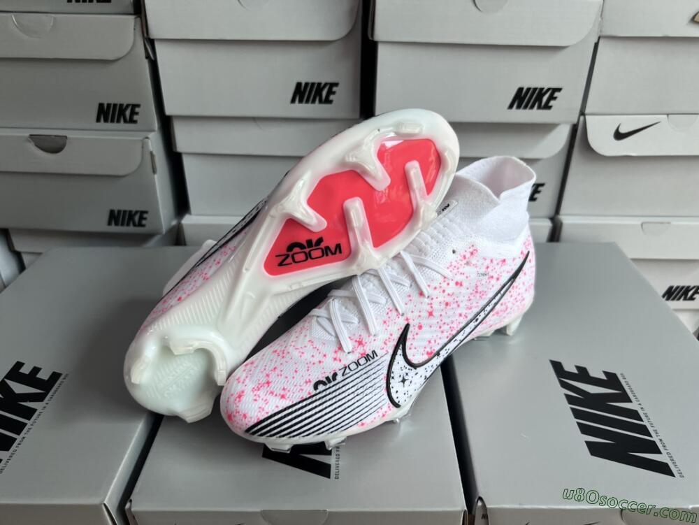 Nike Air Zoom Mercurial Superfly 9 Elite FG Firm Ground Soccer Cleats - White/Pink/Black
