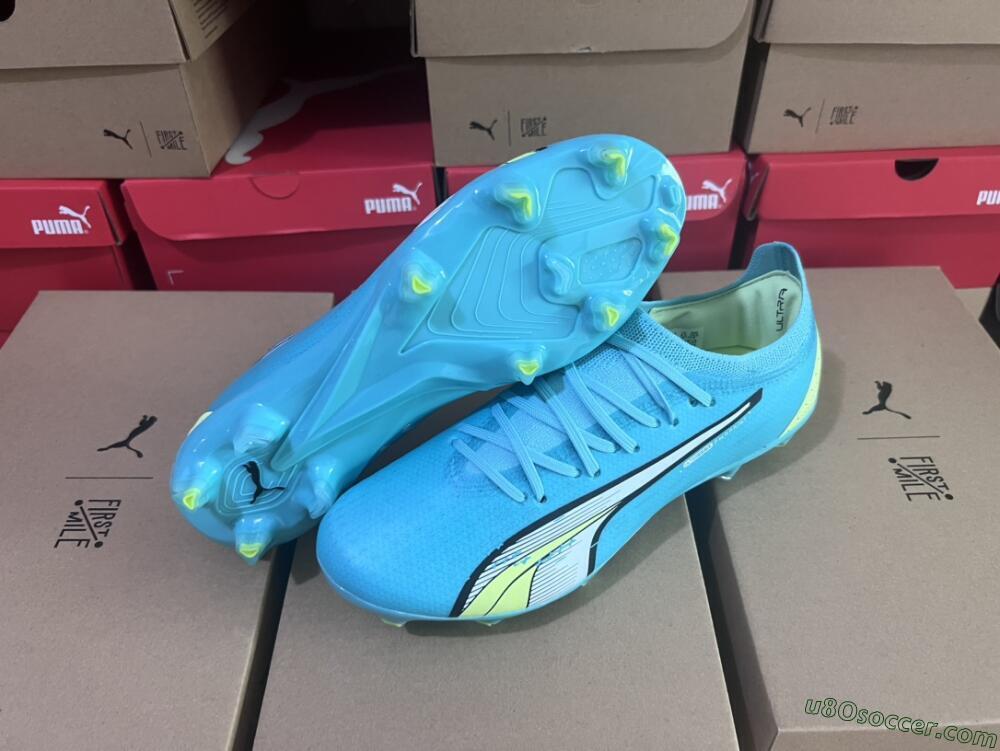 Puma Ultra Ultimate FG Firm Ground Soccer Cleats - Blue/White/Green