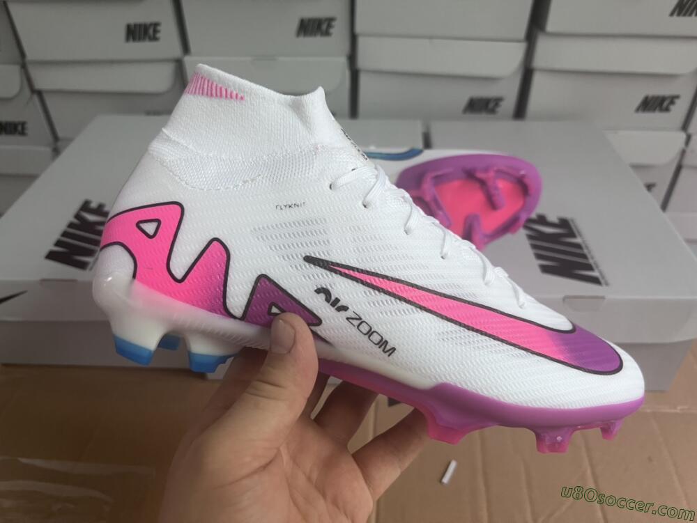 Nike Air Zoom Mercurial Superfly 9 Elite FG Firm Ground Soccer Cleats - White/Pink/Purple