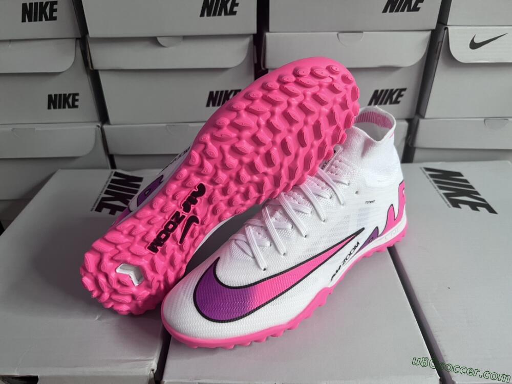 Nike Mercurial Superfly 9 Elite TF Artificial Turf Soccer Shoes - White/Pink