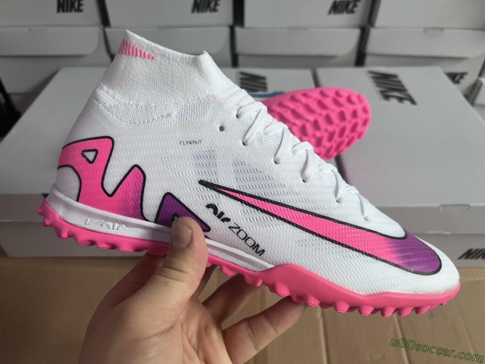 Nike Mercurial Superfly 9 Elite TF Artificial Turf Soccer Shoes - White/Pink