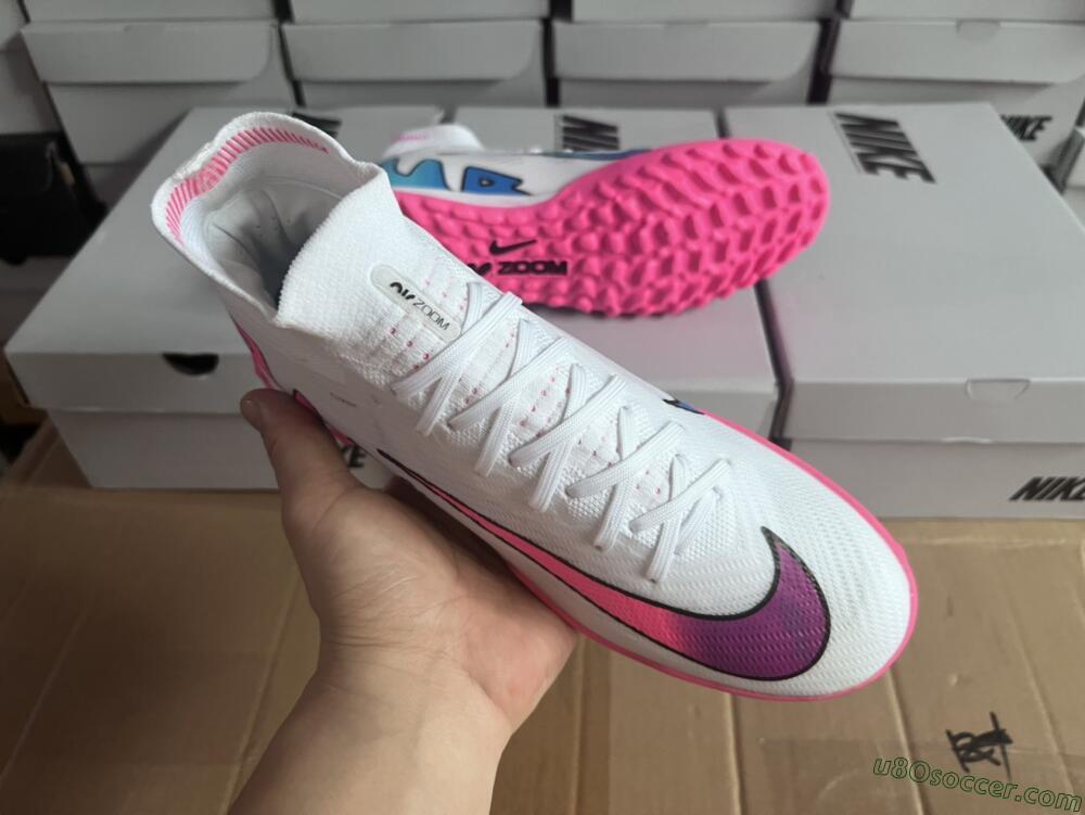Nike Mercurial Superfly 9 Elite TF Artificial Turf Soccer Shoes - White/Pink