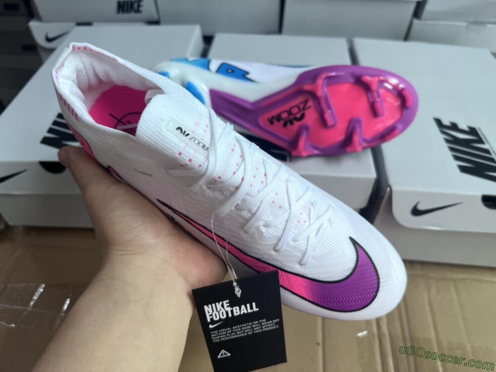 Nike Air Zoom Mercurial Vapor 15 Elite FG Firm Ground Soccer Cleats - White/Pink/Purple