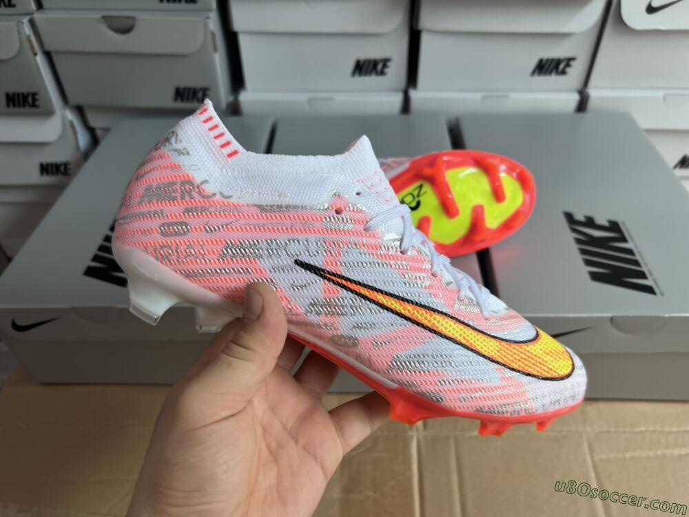 Nike Air Zoom Mercurial Vapor 15 Elite FG Firm Ground Soccer Cleats - White/Orange/Sliver