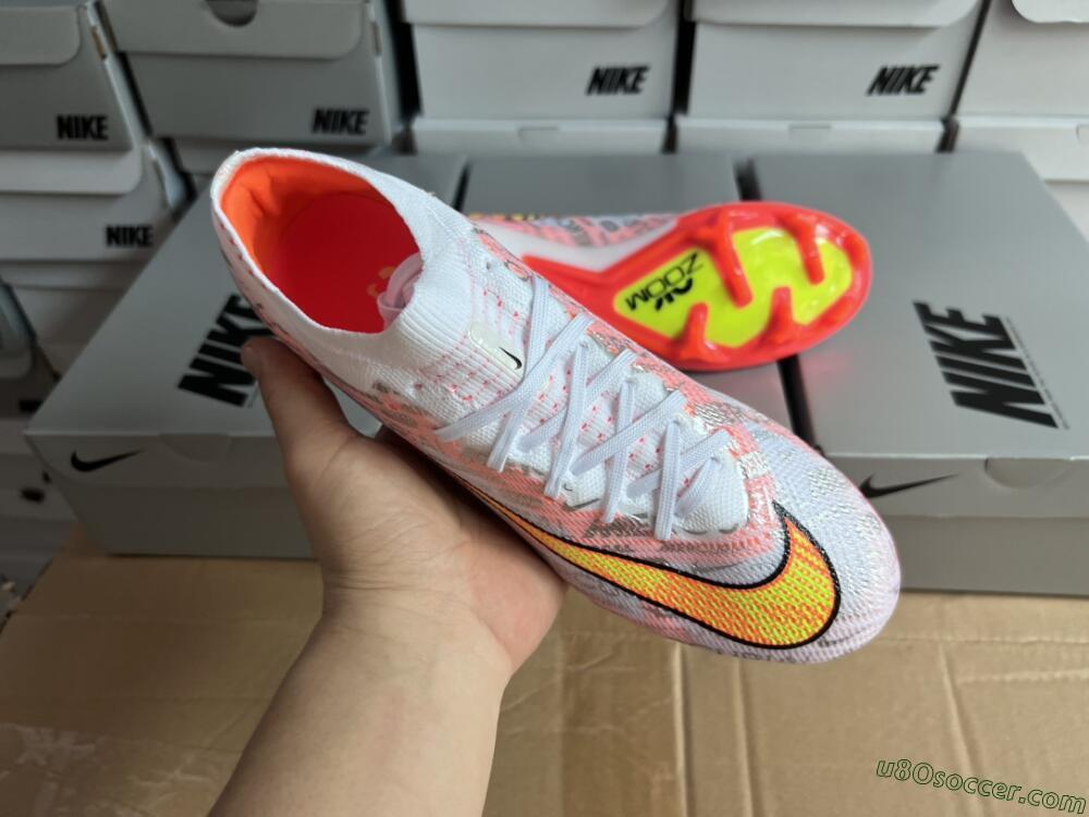 Nike Air Zoom Mercurial Vapor 15 Elite FG Firm Ground Soccer Cleats - White/Orange/Sliver