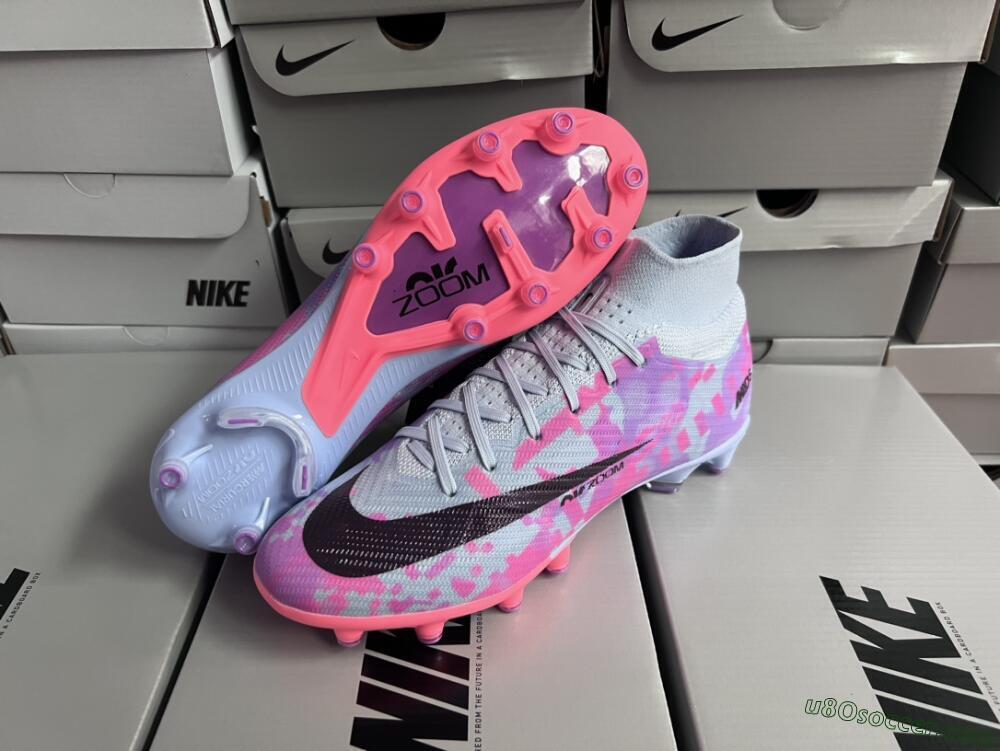 Nike Air Zoom Mercurial Superfly 9 Elite AG Artificial Grass Soccer Cleats - Blue/Purple/Pink