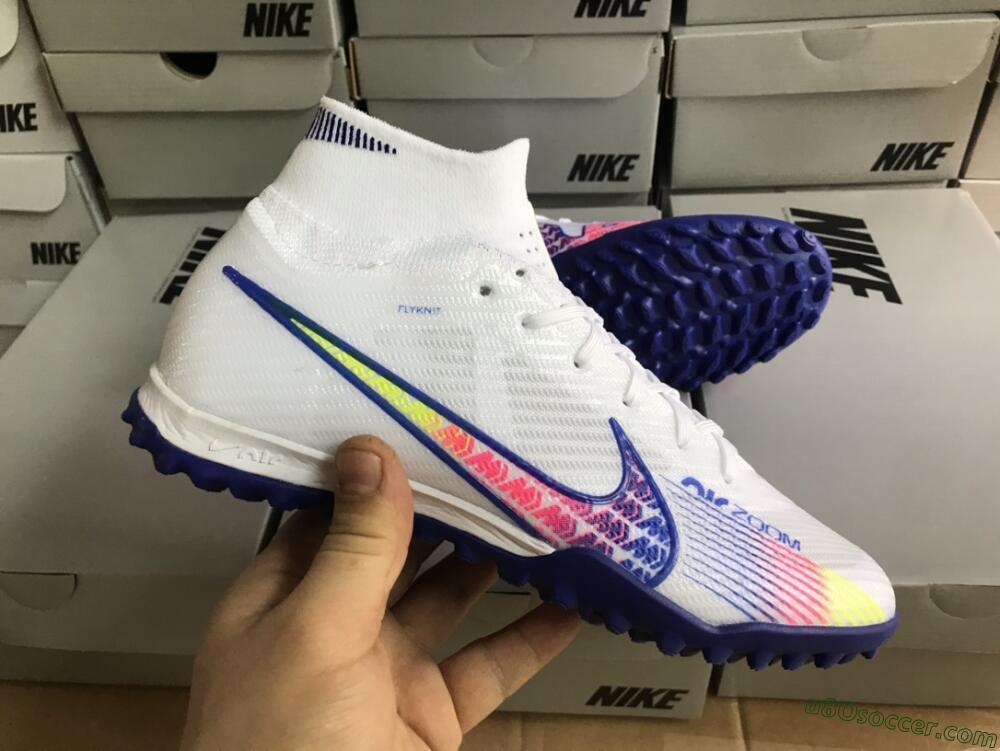 Nike Air Zoom Mercurial Superfly 9 Elite TF Artificial Turf Soccer Shoes - White/Blue/Pink