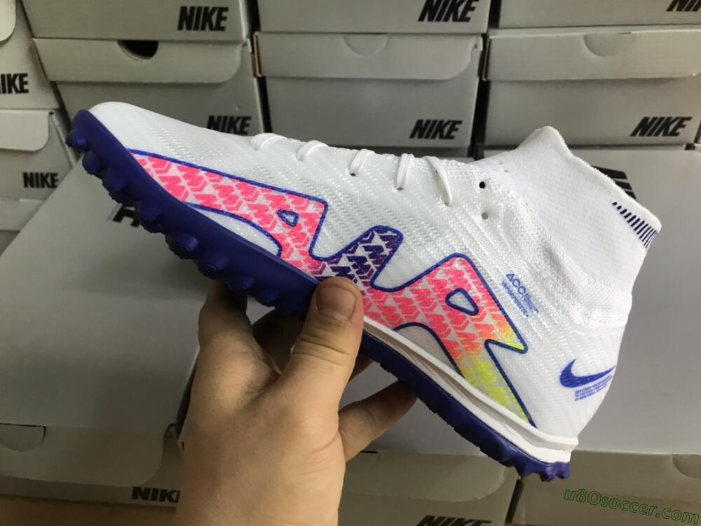 Nike Air Zoom Mercurial Superfly 9 Elite TF Artificial Turf Soccer Shoes - White/Blue/Pink