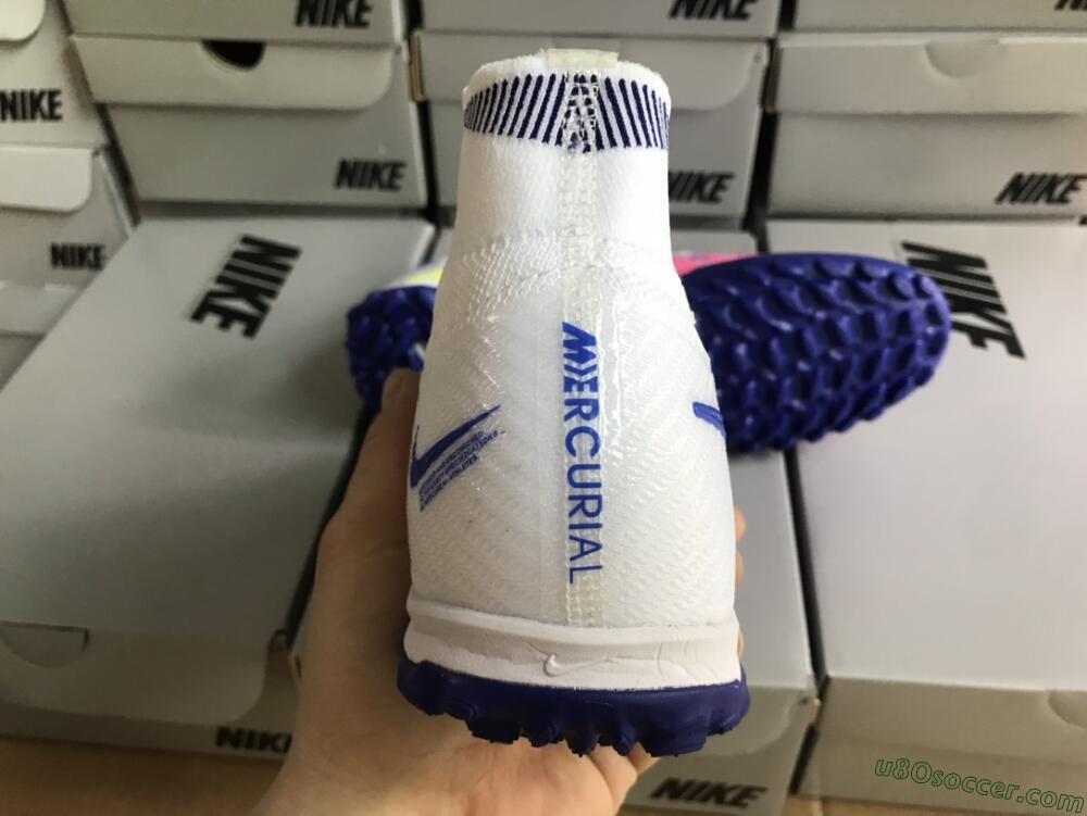 Nike Air Zoom Mercurial Superfly 9 Elite TF Artificial Turf Soccer Shoes - White/Blue/Pink