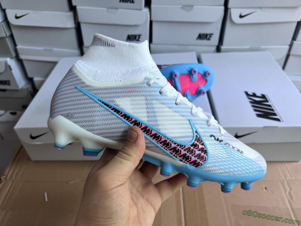 Nike Air Zoom Mercurial Superfly 9 Elite AG Artificial Grass Soccer Cleats - White/Blue/Pink