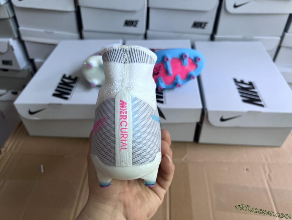 Nike Air Zoom Mercurial Superfly 9 Elite AG Artificial Grass Soccer Cleats - White/Blue/Pink