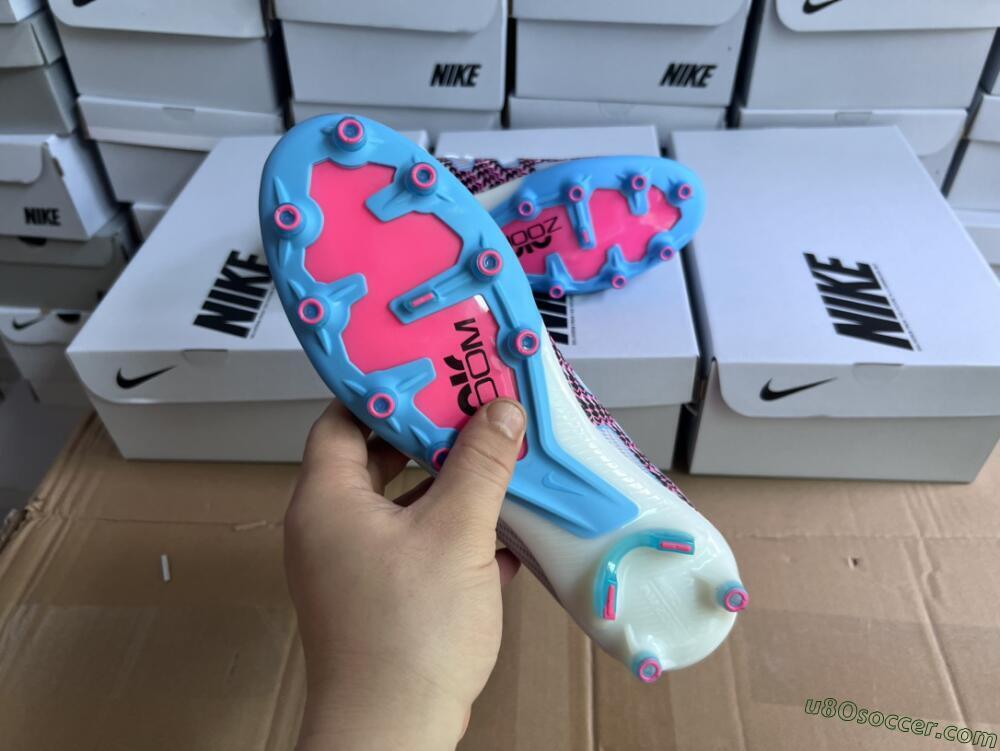Nike Air Zoom Mercurial Superfly 9 Elite AG Artificial Grass Soccer Cleats - White/Blue/Pink