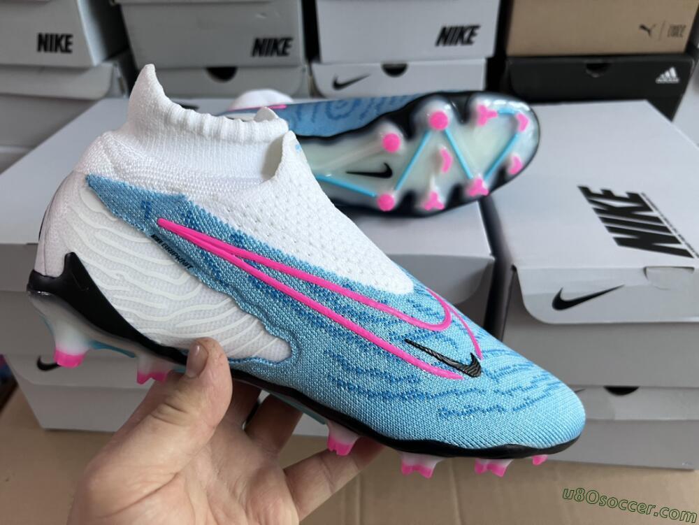 Nike Phantom GX Elite DF FG Firm Ground Soccer Cleats - Blue/White/Pink