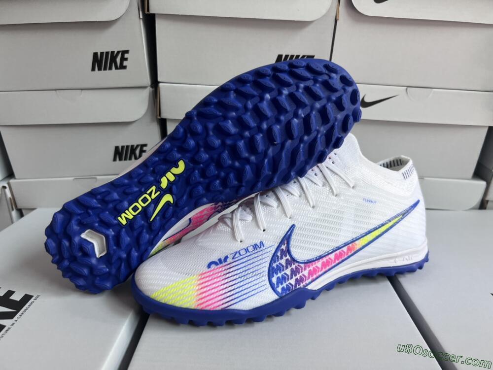 Nike Air Zoom Mercurial Vapor 15 Elite TF Artificial Turf Soccer Shoes - White/Blue/Pink