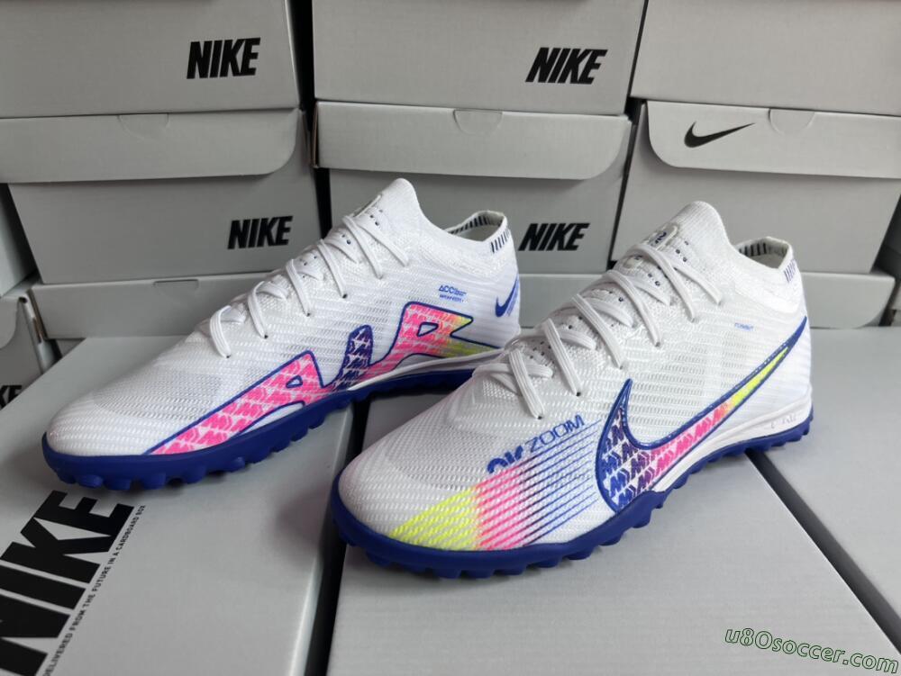 Nike Air Zoom Mercurial Vapor 15 Elite TF Artificial Turf Soccer Shoes - White/Blue/Pink