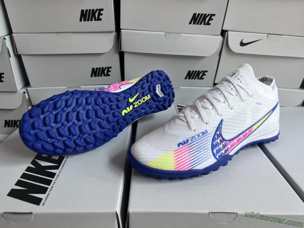 Nike Air Zoom Mercurial Vapor 15 Elite TF Artificial Turf Soccer Shoes - White/Blue/Pink